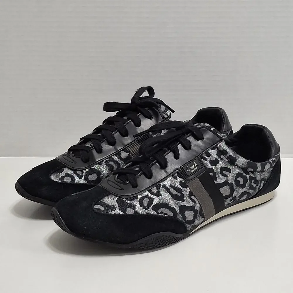 Coach Womens Kinsley Sneakers Black Q986 Low Top Lace Up Signature Logo Size 11M